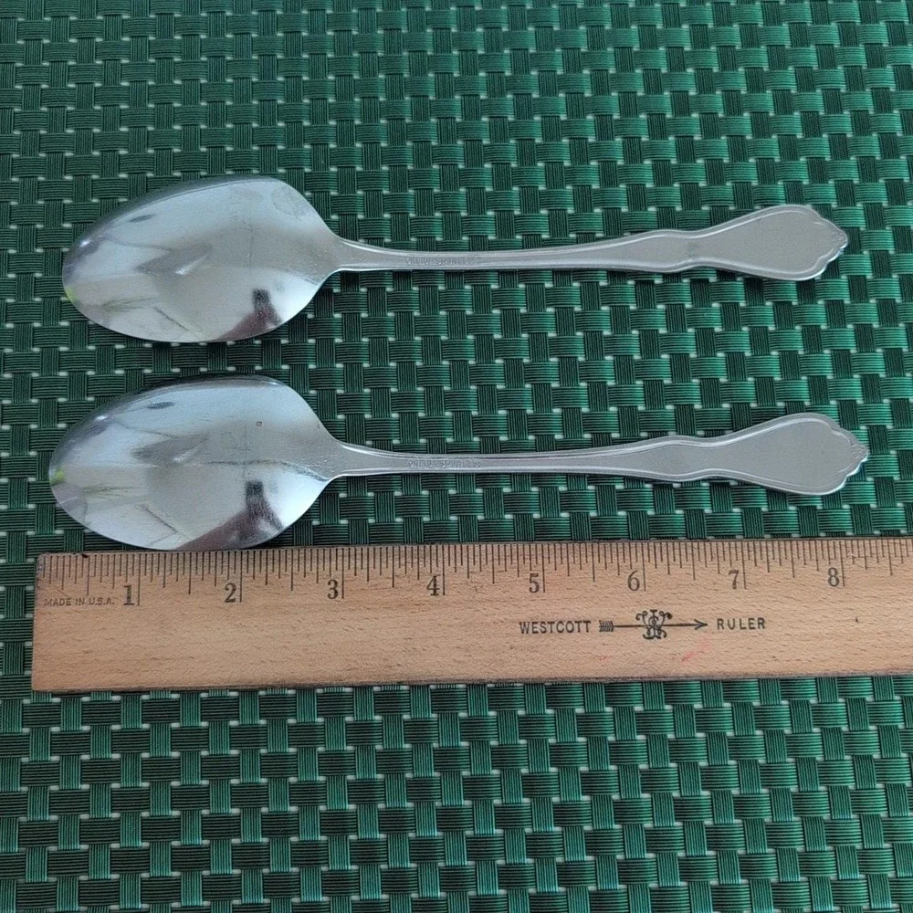 Oneida MORNING BLOSSOM Solid Serving Spoons Set Lot of 2 Stainless Burnished Vtg